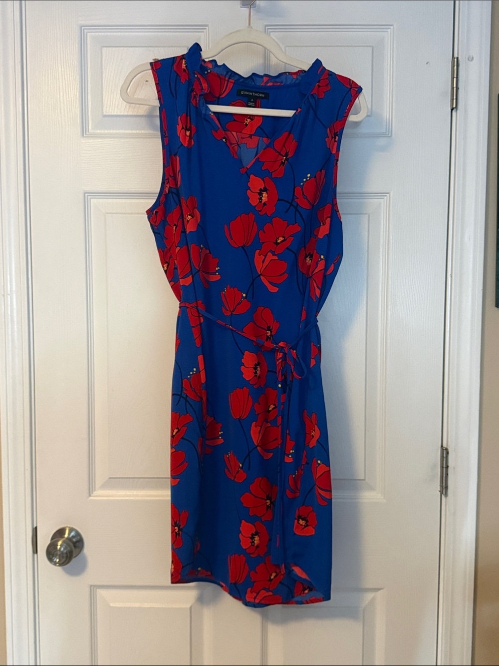 41 Hawthorn Royal Blue Midi Dress with Red Floral Print